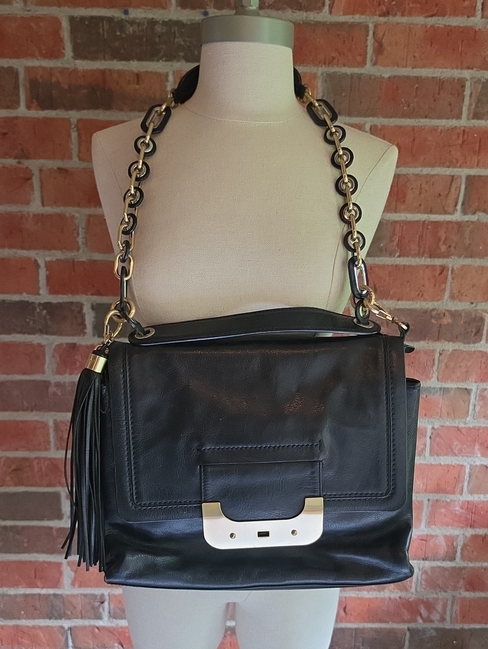 Diane Von Furstenberg DVF Black Leather Harper Connect Shouldet Crossbody BagEUC